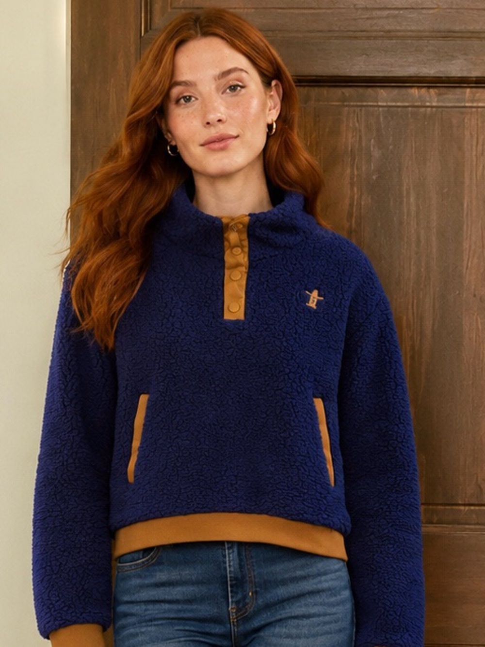 Houston Rodeo Live Stock Show and Rodeo SHERPA SNAP PULLOVER - NAVY/COYOTE